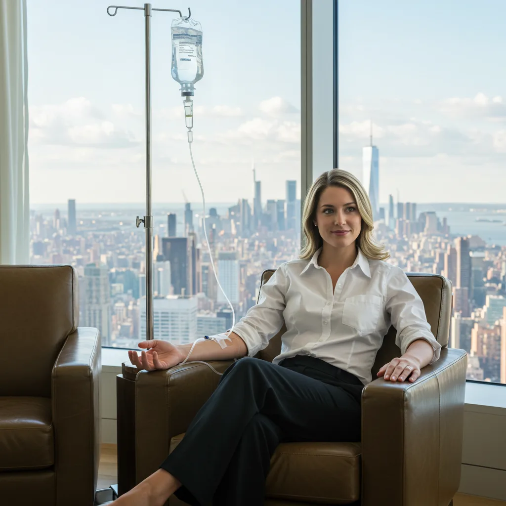 young lady who is getting home iv drip in nyc