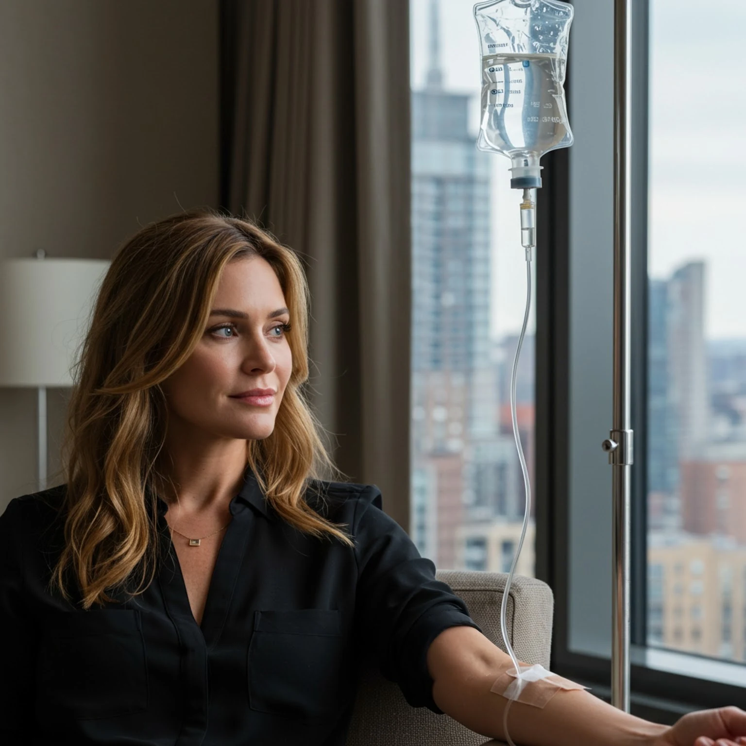 woman getting IV mobile therapy in NYC after booking with VIPSIV.COM