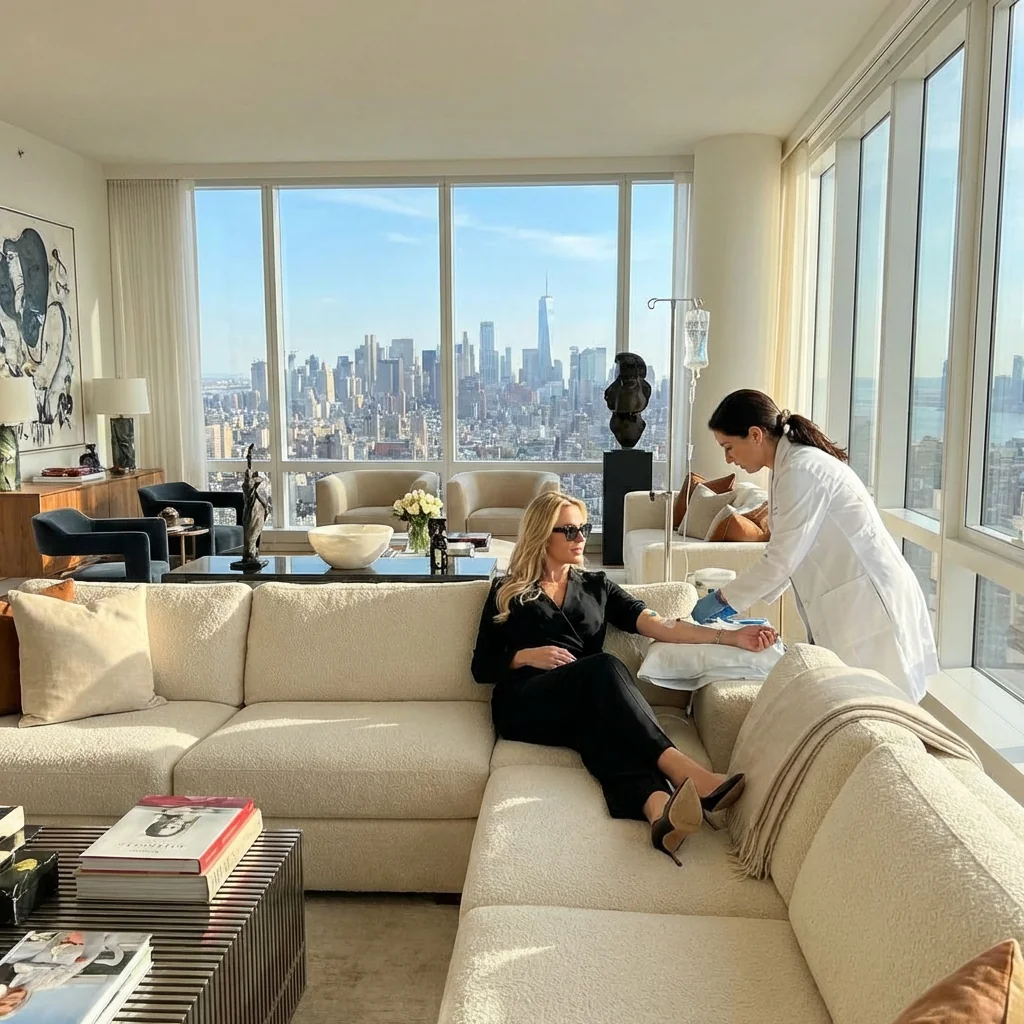 image of woman getting IV hydration in upper west side 