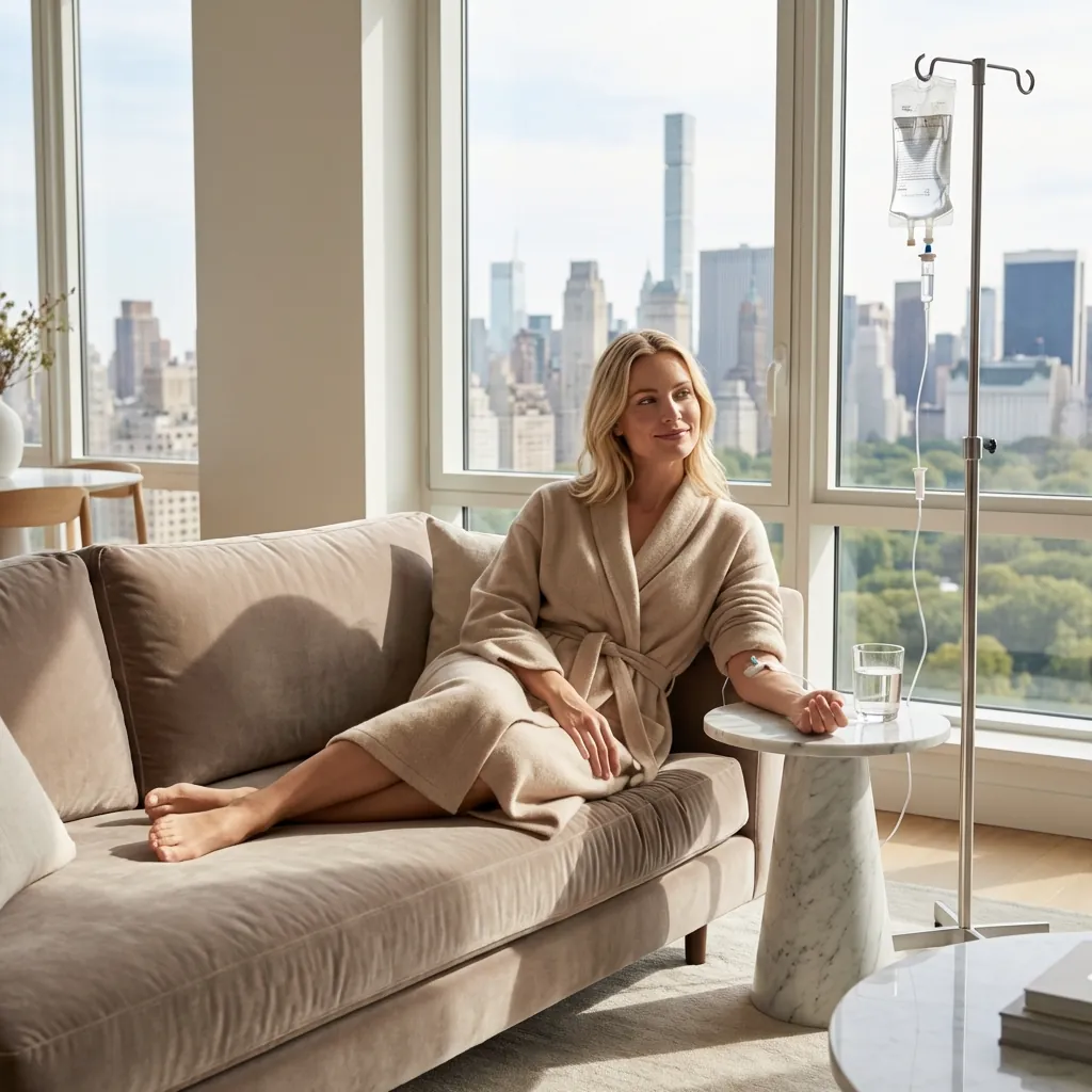 depicting a woman getting mobile IV therapy in Upper West Side