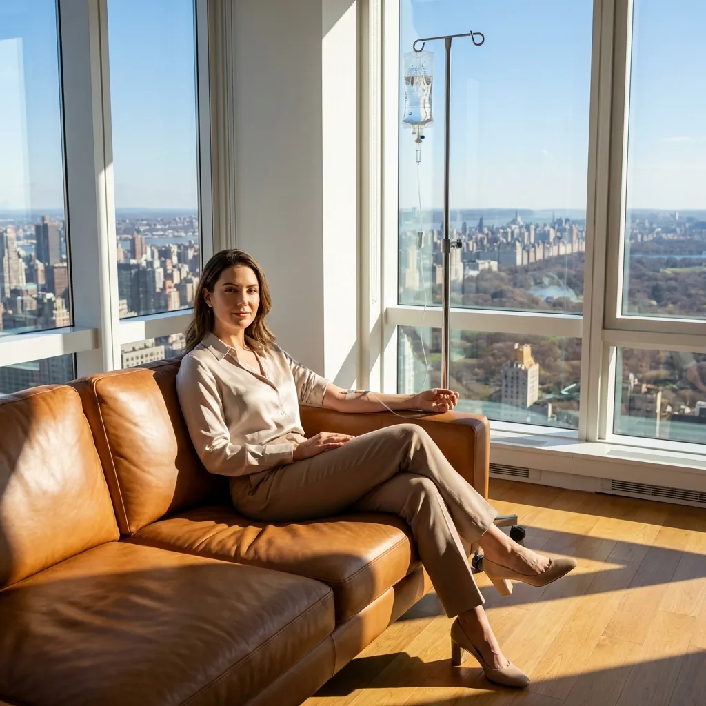 woman getting IV hydration in upper west side